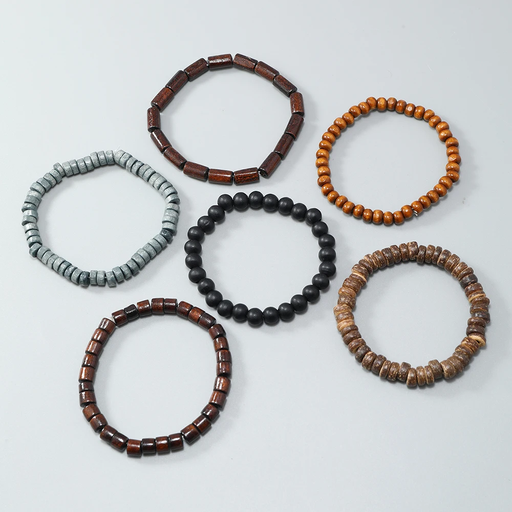 6pcs handmade natural wood bead bracelets sample jewelry elastic healing wood bead bracelet for women men