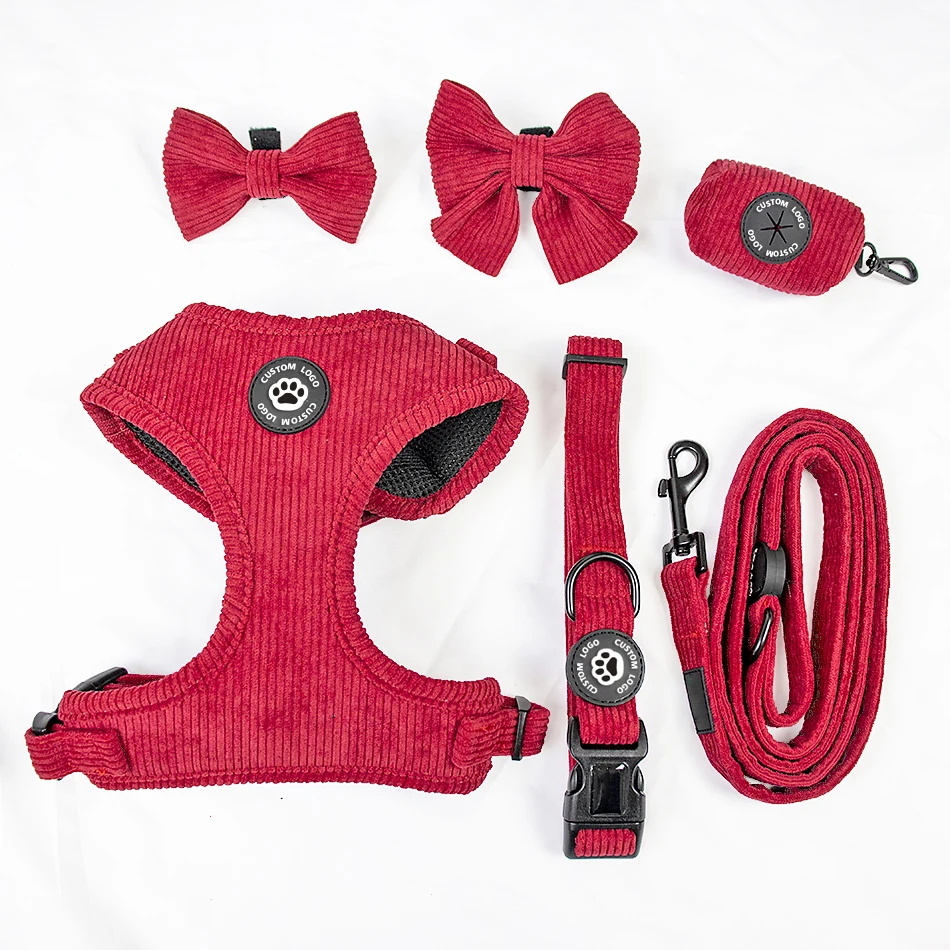 Soft velvet corduroy dog harness custom color pet harness vest and dog collar leash dog accessories