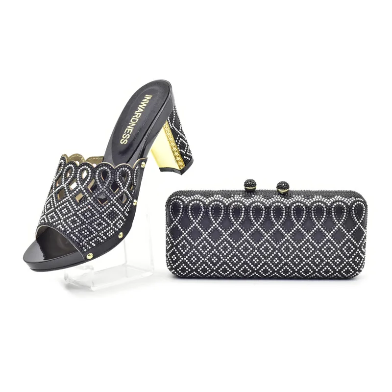 purple big heel PU leather with stones italian women party shoe and bag set designer luxury high heel 9.5CM