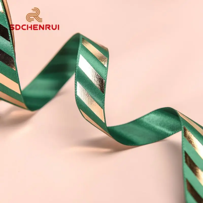 Manufacture Gold foil Printed Ribbons Double/Single Face Designed Logo Polyester Satin/Grosgrain Ribbon green/pink/ yellow color (1600233029630)
