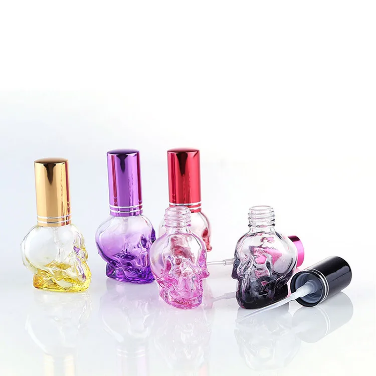 Skull like glass 8ml perfume glass skull bottle for essential oil spray colored nail polish glue thick bottom bottle with lid