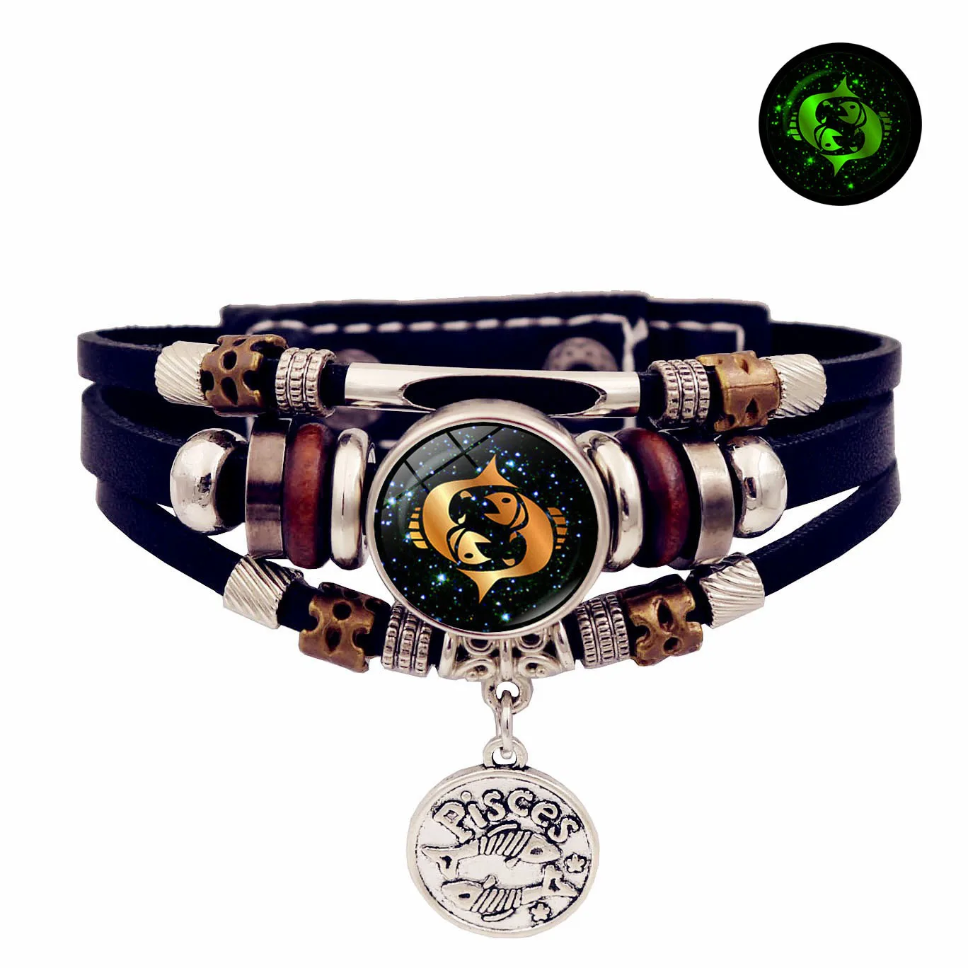 glow in the dark 12 bracelet Zodiac Signs bracelet, multi-layer leather zodiac sign bracelet