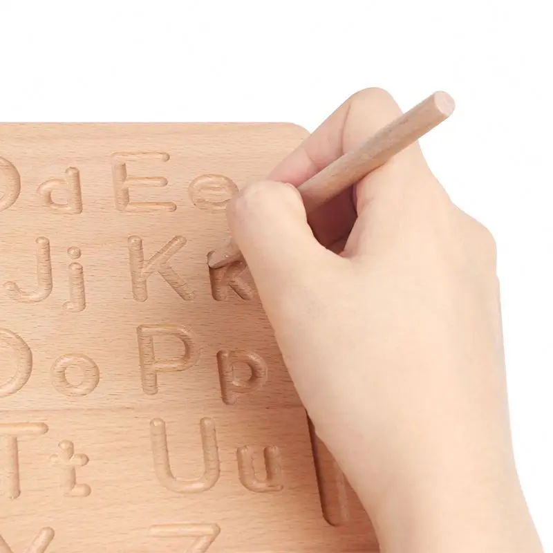 Montessori Gift Alphabet Number Abc Educational Toy Game Double-Sided Wooden Letters Practicing Puzzle Board