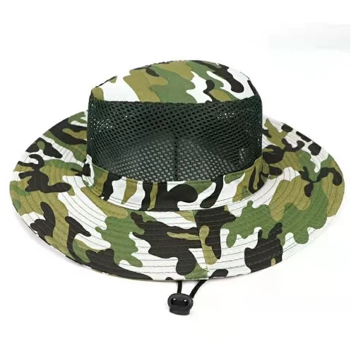 Outdoor adjustable camo wide brim safari cap mesh fisherman hats bucket hats