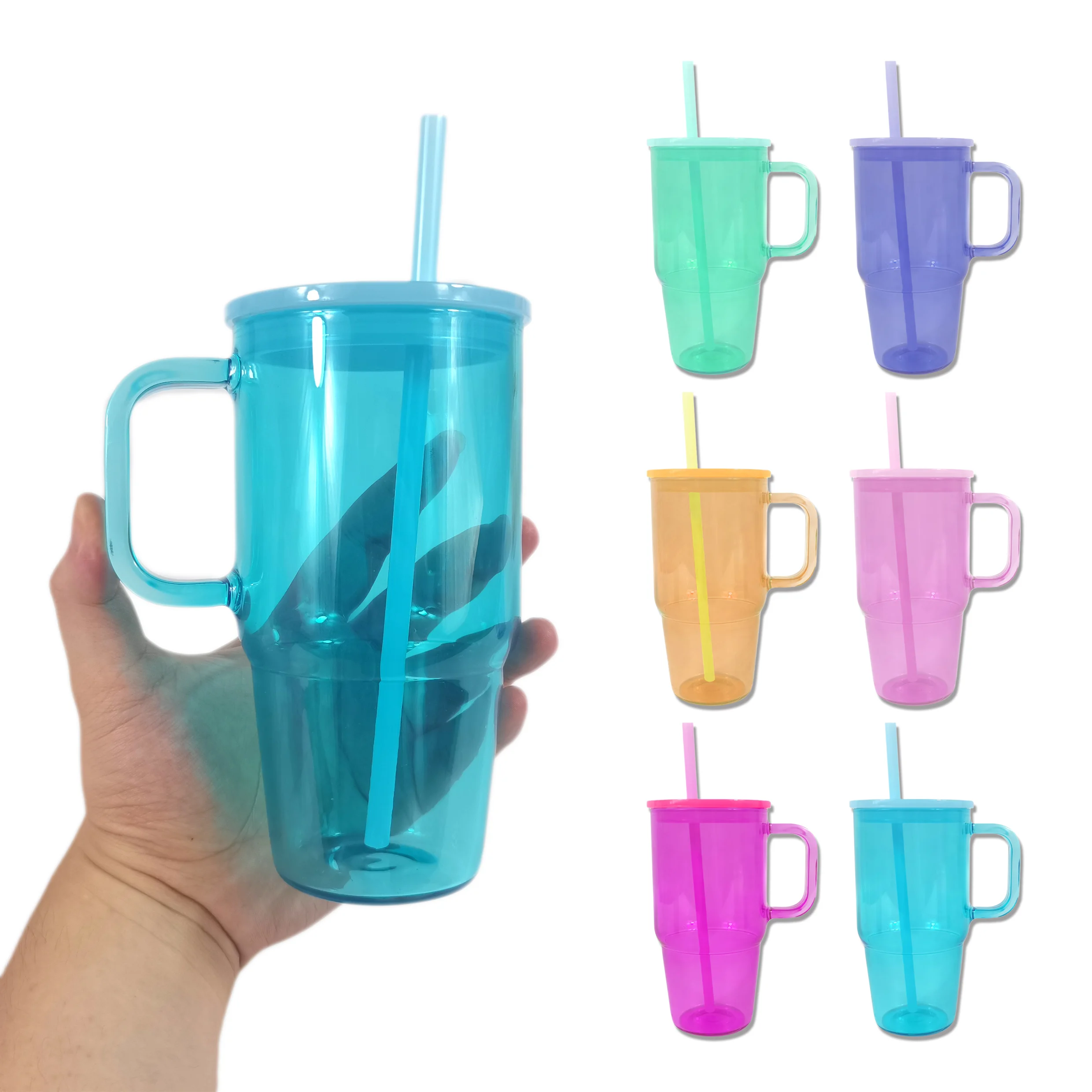 USA warehouse 20oz transparent clear frosted glass Tumbler colored jelly glass jars With Colorful Plastic Lids For Iced