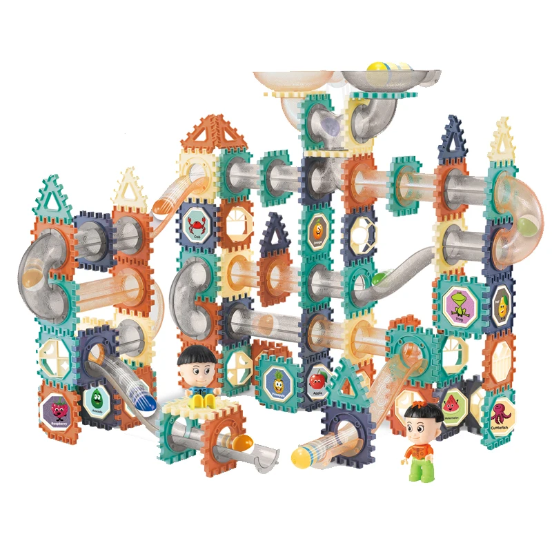 Educational plastic DIY construction 200pcs colorful marble run building blocks for kids
