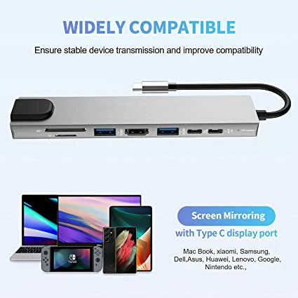 8 in 1 USB C Hub Dongle Docking Station with HDTV TF SD Card Reader USB-C Multi-port USB-C Hub MAC Book Converter Connecting