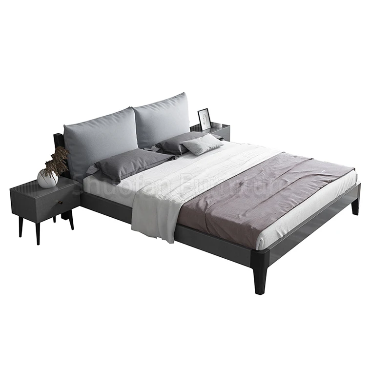 
2021 wholesale Solid wood HDF leather and fabric bed with Head Pillow Storage bendstand 