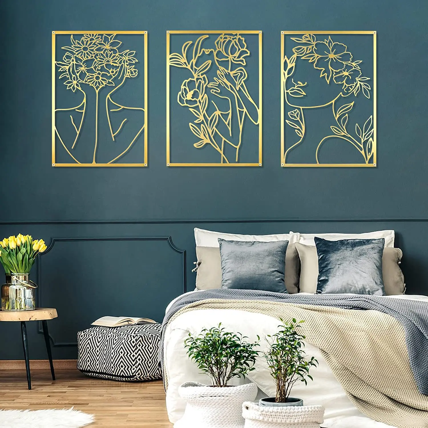 YJL wholesale custom Luxury Home Decor Golden Woman Metal Wall Art Decor Room Office Wall Decoration
