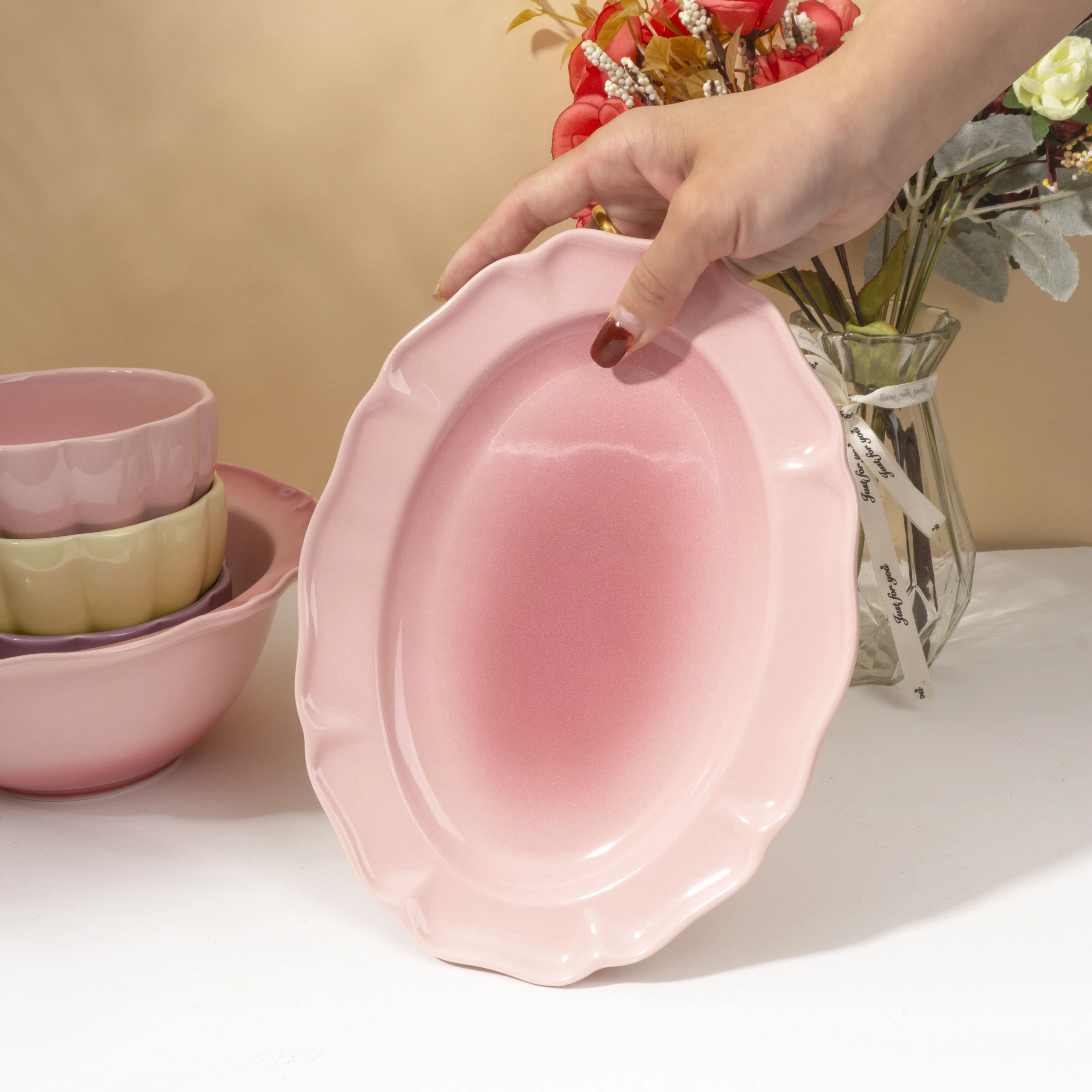 Factory custom net red color home advanced sense breakfast plate neon color dinner plate ceramic tableware plate