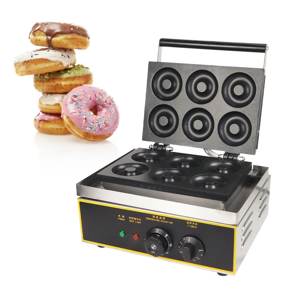 Electric Commercial Snack Mini Donut Making Machine Fast Food Manual Waffle 6 pcs Dongnut Maker
