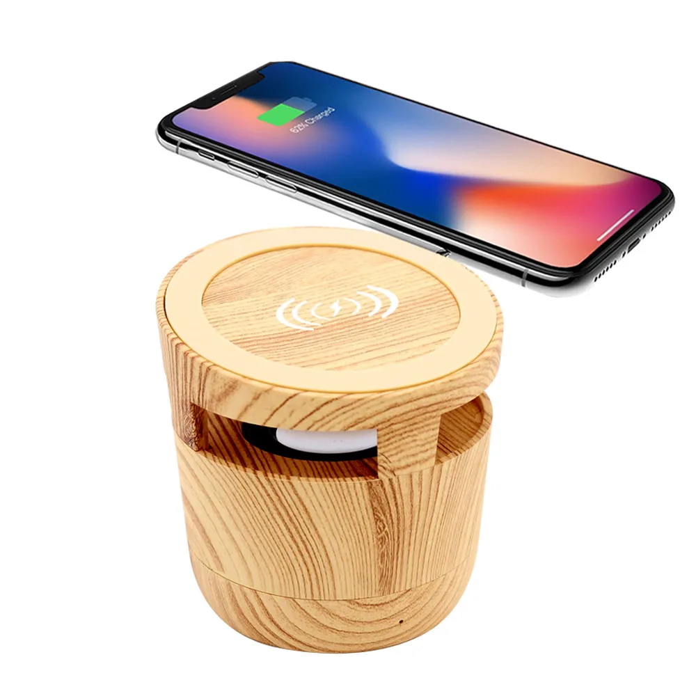 B80 Bluetooth Speaker & Phone Wireless Charger & Mobile Holder 3 in 1 Portable Mini Speakers power bank W Wooden