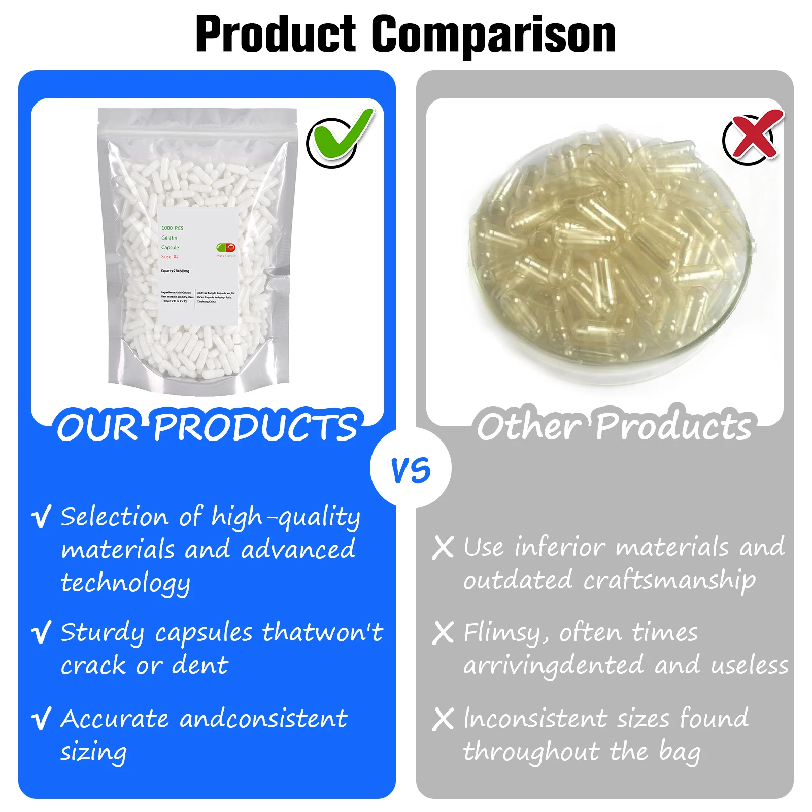 1000 pcs Package White Color Empty  Organic vegan HPMC vegetable Capsules