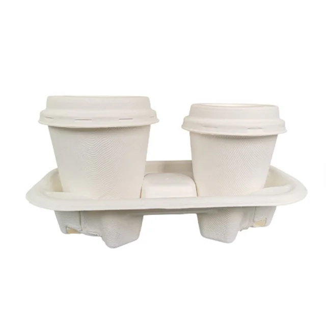 Biodegradable Compostable Sugarcane Bagasse Pulp Coffee Cup with lids