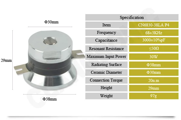 
Clangsonic 68k small ultrasonic piezoelectric transducer 