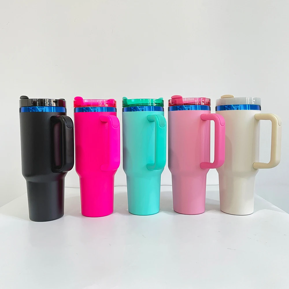 Double walled blue underneath 40oz Water Bottle stainless steel Reusable Travel Mug Laser Engraved powder coated coffee cups