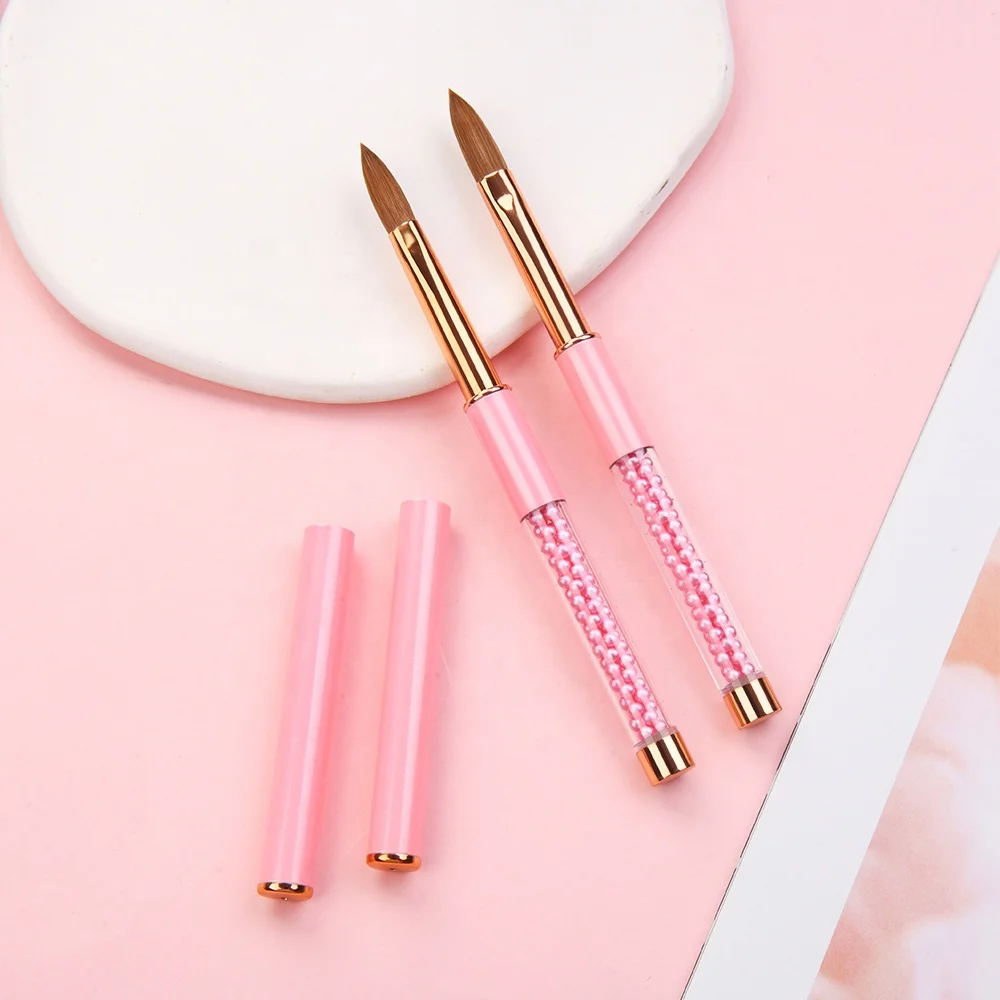Hot Manicure Tools A+ Grade 100% Kolinsky Germany Acrylic Nail Brush Pink Pearl Metal With Lid Size 2-18 CRIMPED Nail Art Pen