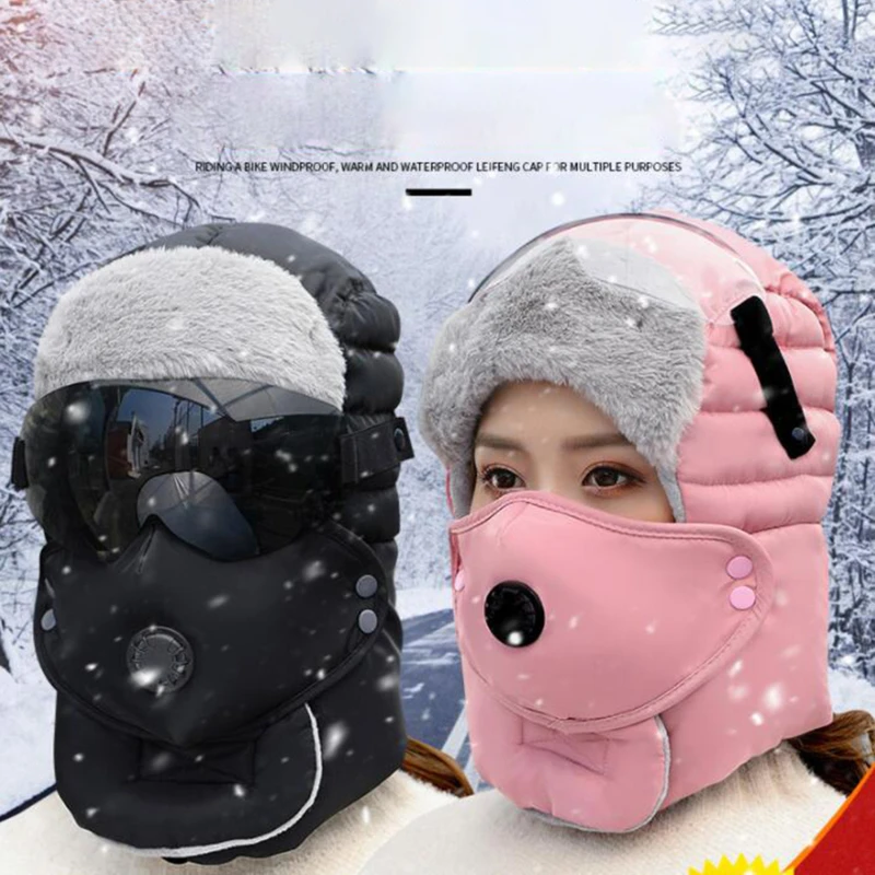 New Fashion Warm Cap Winter Men breathable Winter Hats For Women Waterproof Outdoor Hat With Glasses Balaclava