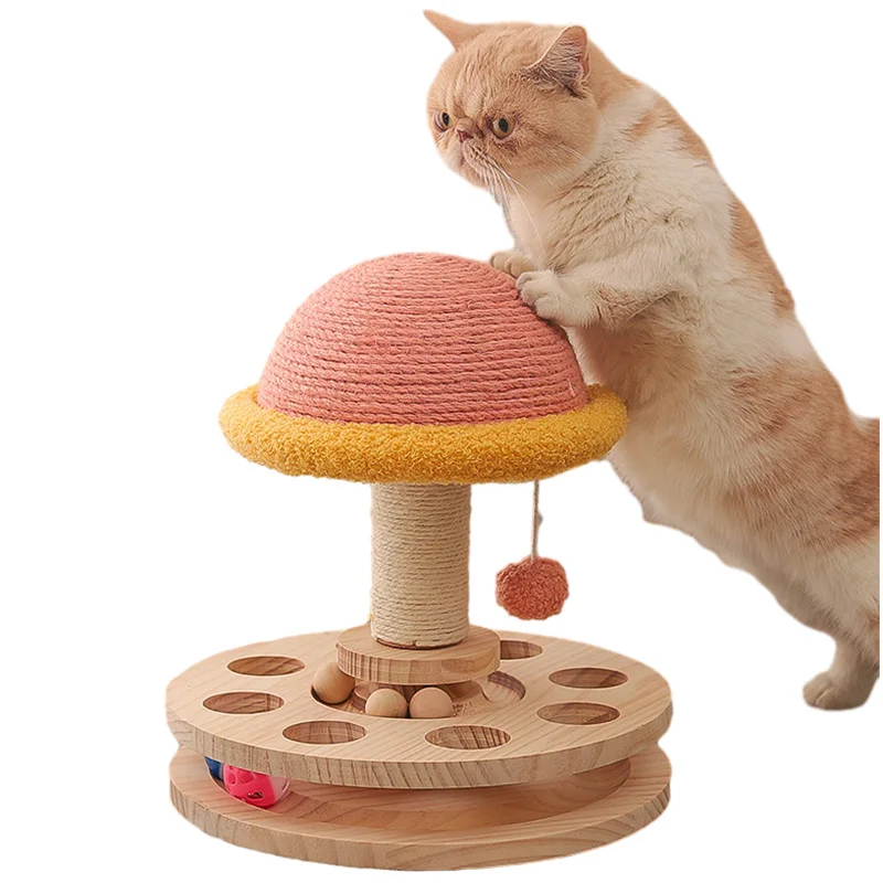 pet play scratching furniture climbing custom luxury sisal rope small cat trees and scratcher toy with turntable ball