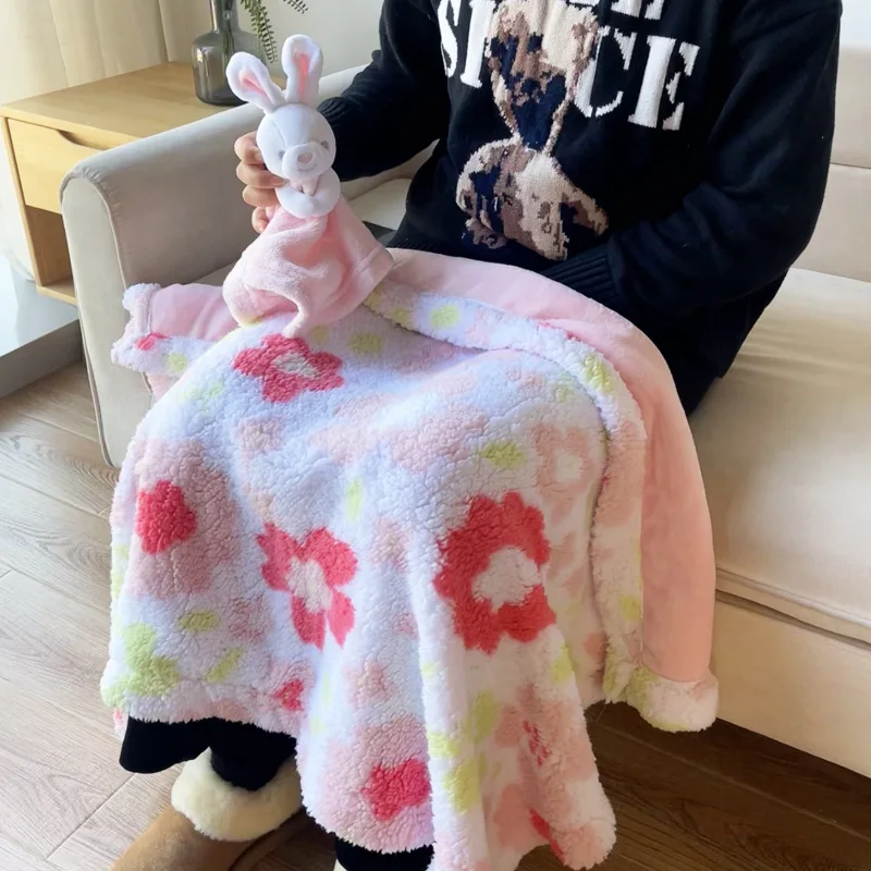 2024 new arrivals baby coral fleece throw blanket with toys for baby and kids