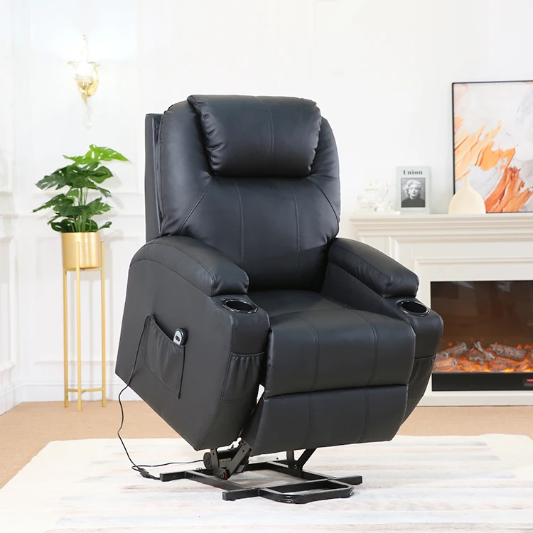 Hot Sale Single Relaxing Elderly Living Room power lift Black Leather Recliners Electric Recliner Sofa Cupholder Sofa Reclinable