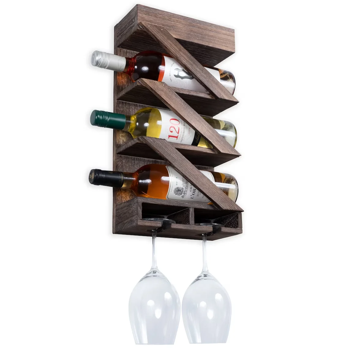 Chunlei OEM Rustic State Rioja Wall Mounted Wine Rack with Stemware Glass Holder with Cork Storage