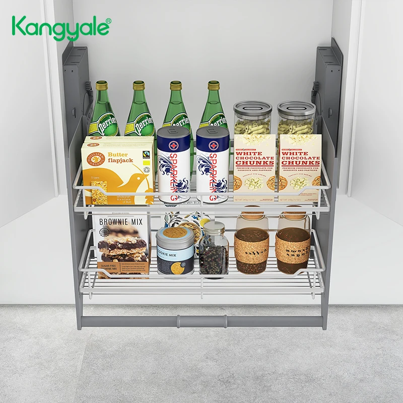 Kangyale Home Storage & Organization Kitchen Cabinet Elevator Pull Down Basket Shelf Canister Storage Lift Wire Basket