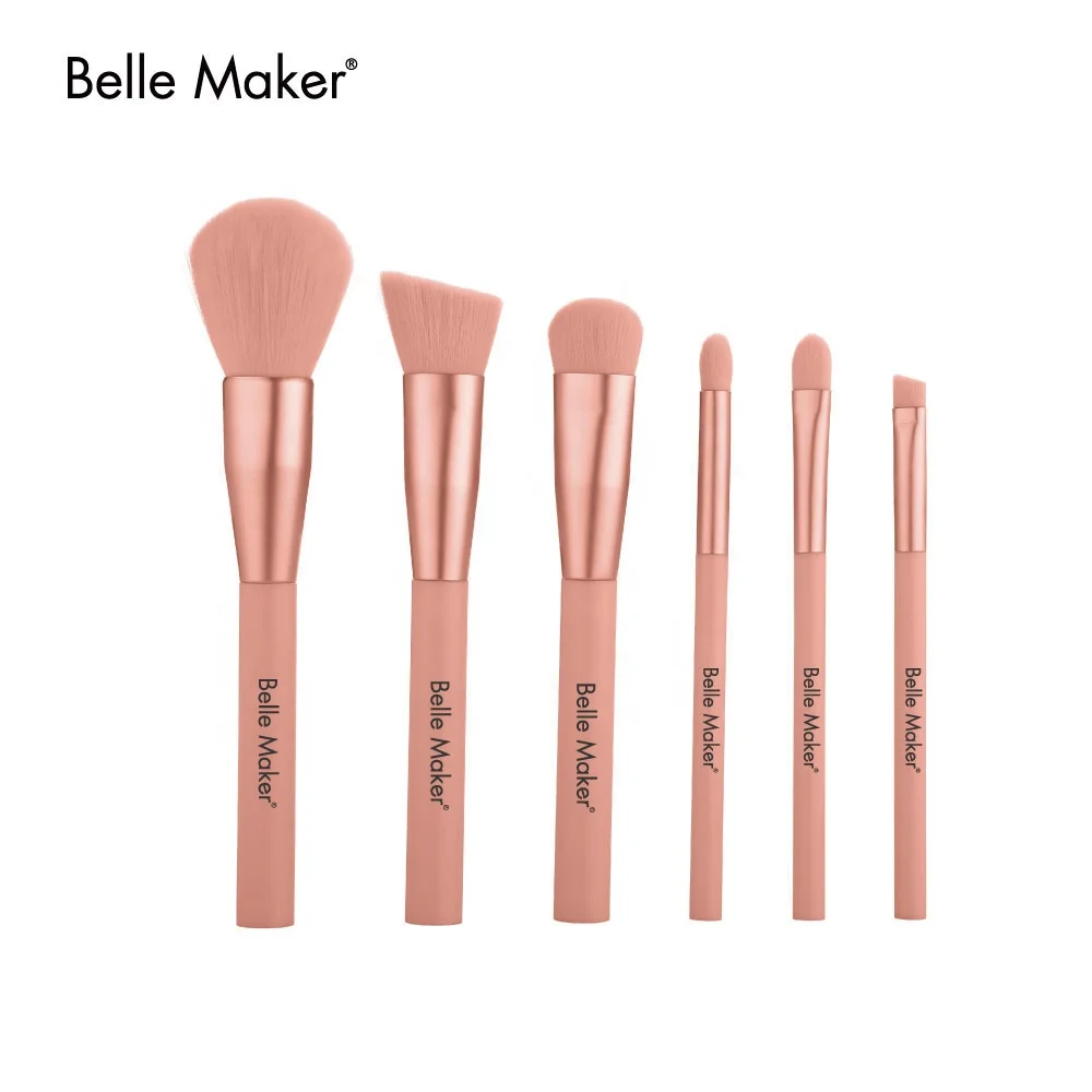 
BelleMaker 6 pcs make brushes set, 2020 new model Cosmetic brush , Matte pink with Foundation blush powder Highlight 