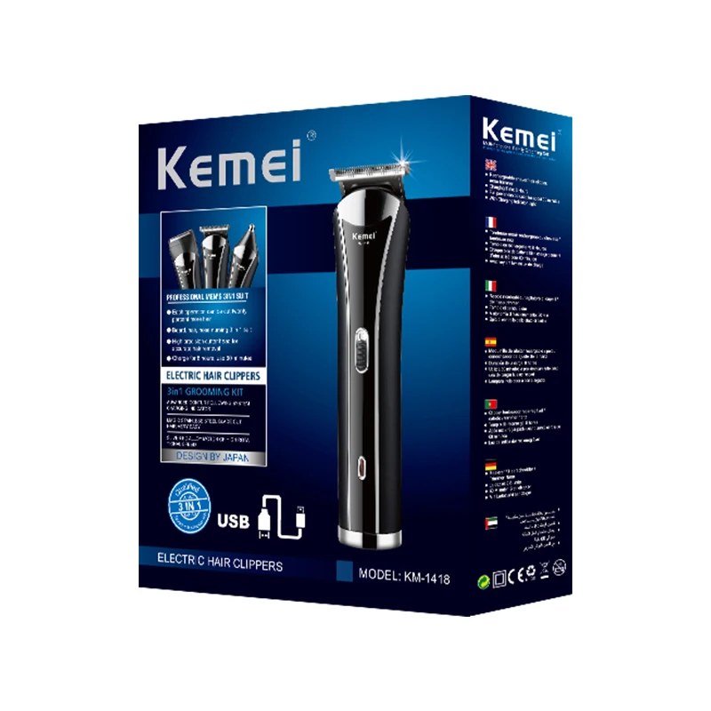 Kemei KM-1418 Digital USB Rechargeable Adjustable Hair Clipper For Men 3 IN 1 Shaver Nose Hair Trimmer