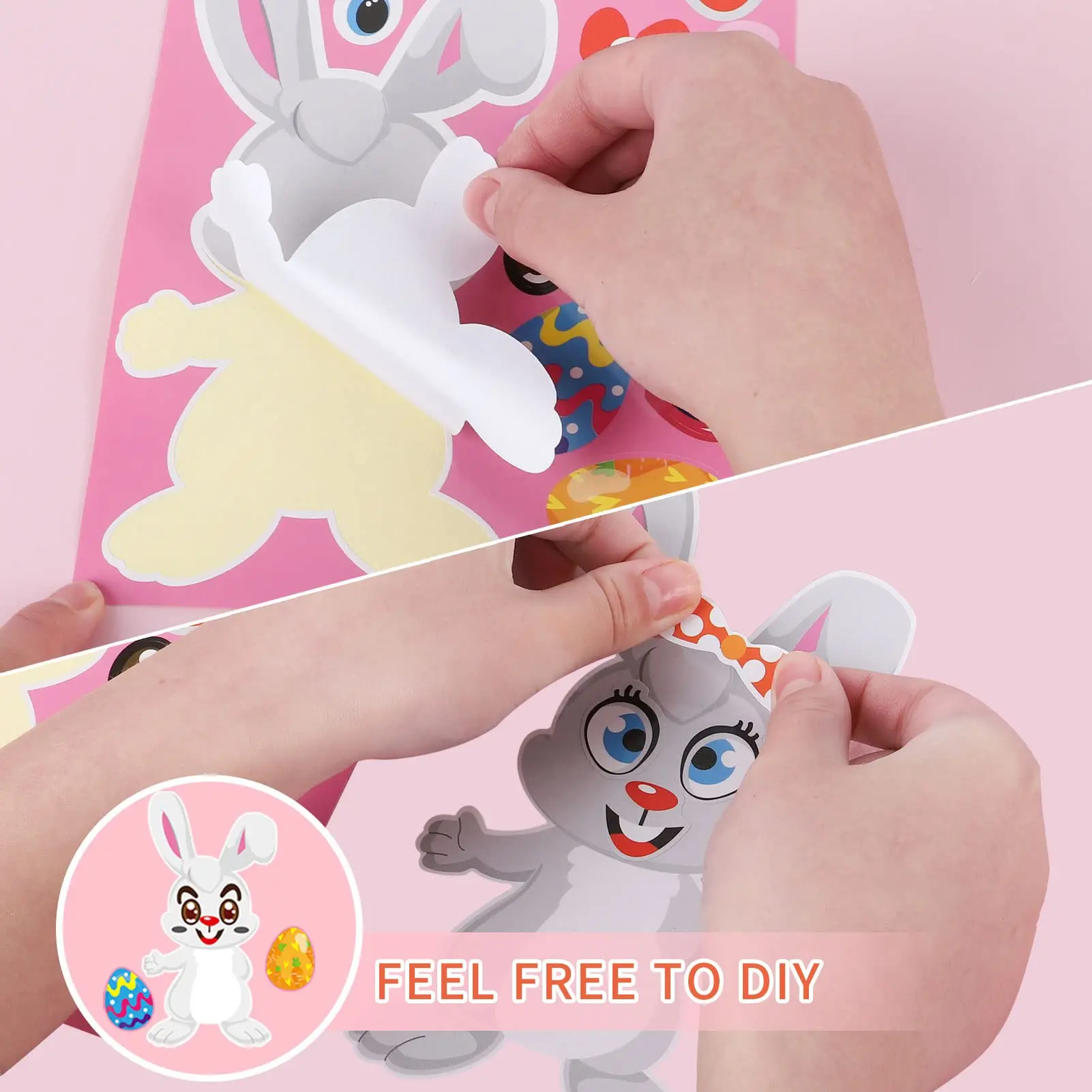 24pcs Easter Stickers for Kid, Make-a-face Easter Stickers for Child Easter Egg Farm Animal Rabbit Chicks