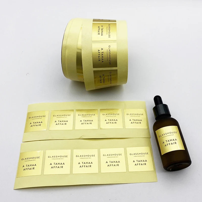 High Quality Peel And Stick Label Square Luxury Gold Foil Paper Packaging Label Custom Logo Stickers Roll For Glass Bottle
