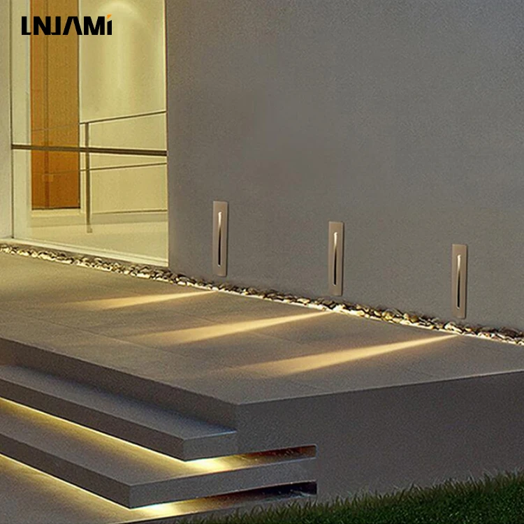LNJAMI Indoor Smart 3W 3000K Retangular Floor Recessed LED Stair Light For Wall Corner Inground Step Foot Uplight
