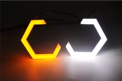 Dual color LED Hex Halo Rings Angel Eyes Switchback Headlight DRL Retrofit 70 80 86 90mm