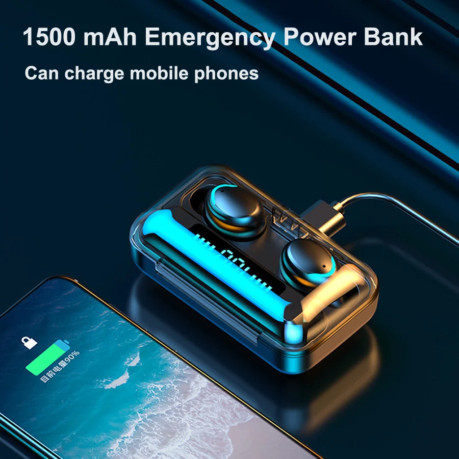 
Dropshipping 2020 Hot selling wireless sound hifi earphones earbuds headphone headset 2 in 1tws amoi F9 with power bank 