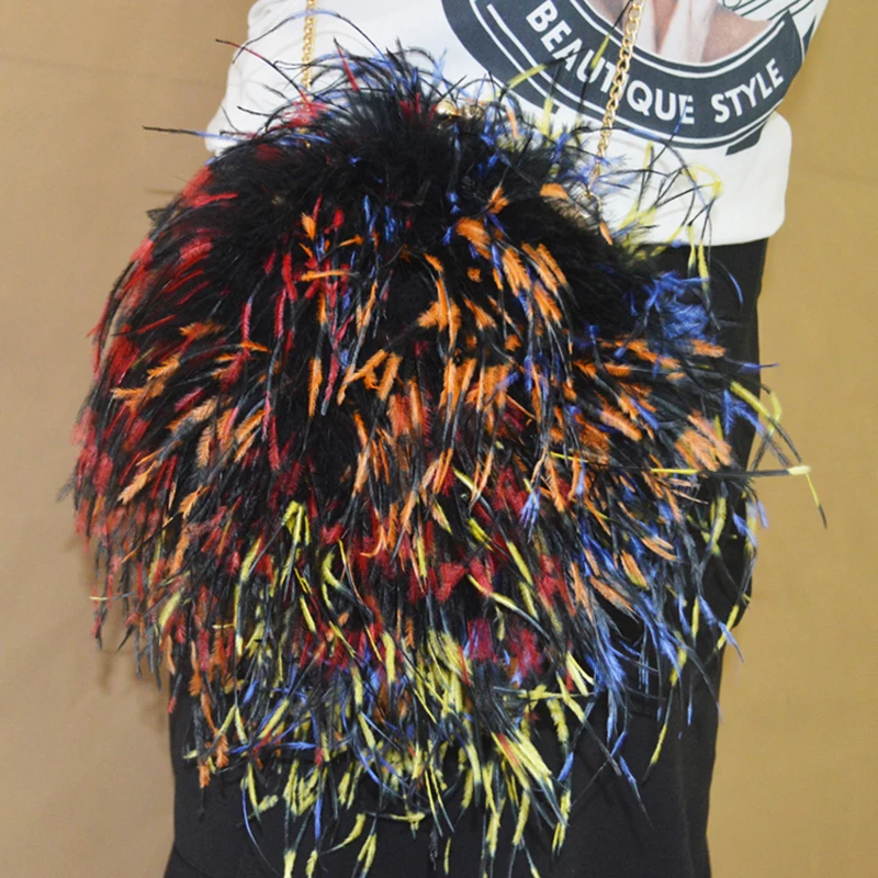 Fashion Party Fairy Hair Shoulder Bag Fluffy Ostrich Feather Fur Handbags for Women