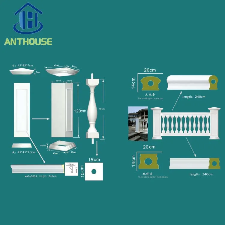 Wholesale polyurethane baluster mold  stair railing handrail balustrades handrails PU hand rail pu baluster Stair Rai