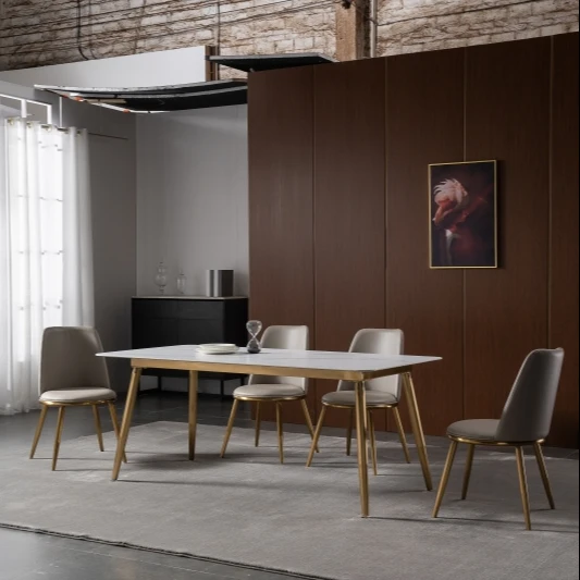 
Высокое качество, оптовая продажа, модный современный роскошный обеденный стол под заказ, набор из 6 стульев, обеденный стол 