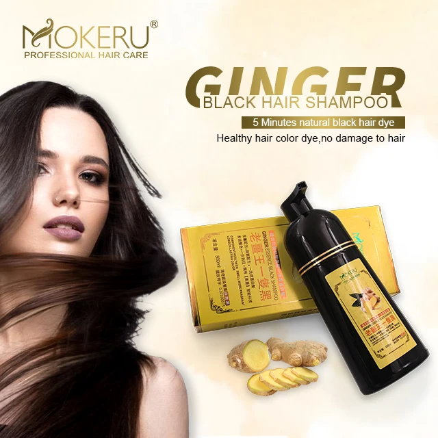 
MOKERU Ginger black hair shampoo pure ginger serum healthy hair dye fast magic black hair shampoo with noni ginseng plant 