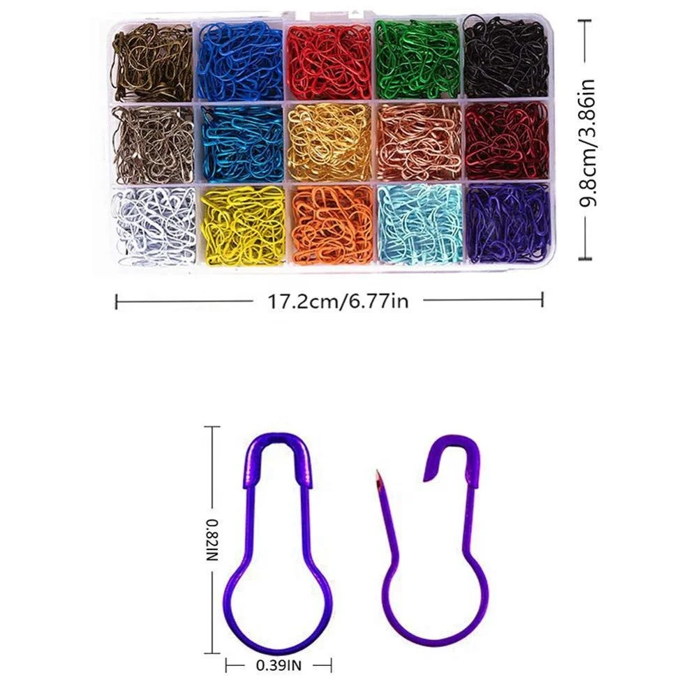 750 Pcs Colorful Iron Pear Safety Pins Knitting Needle Stitch Markers Safety Pin with Storage Box