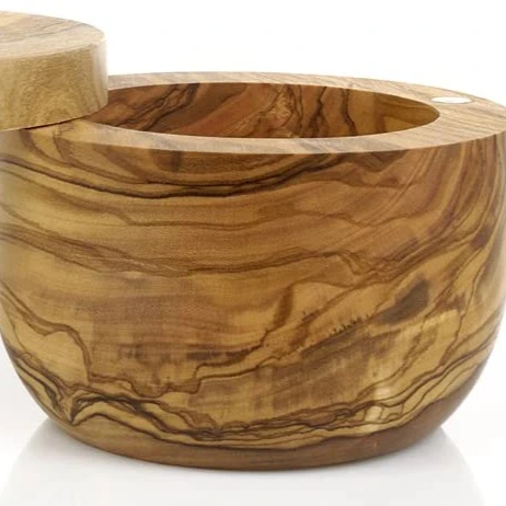 Olive-Wood Handcrafted Salt and Spice Cellar Box Kitchen Container Salt Keeper