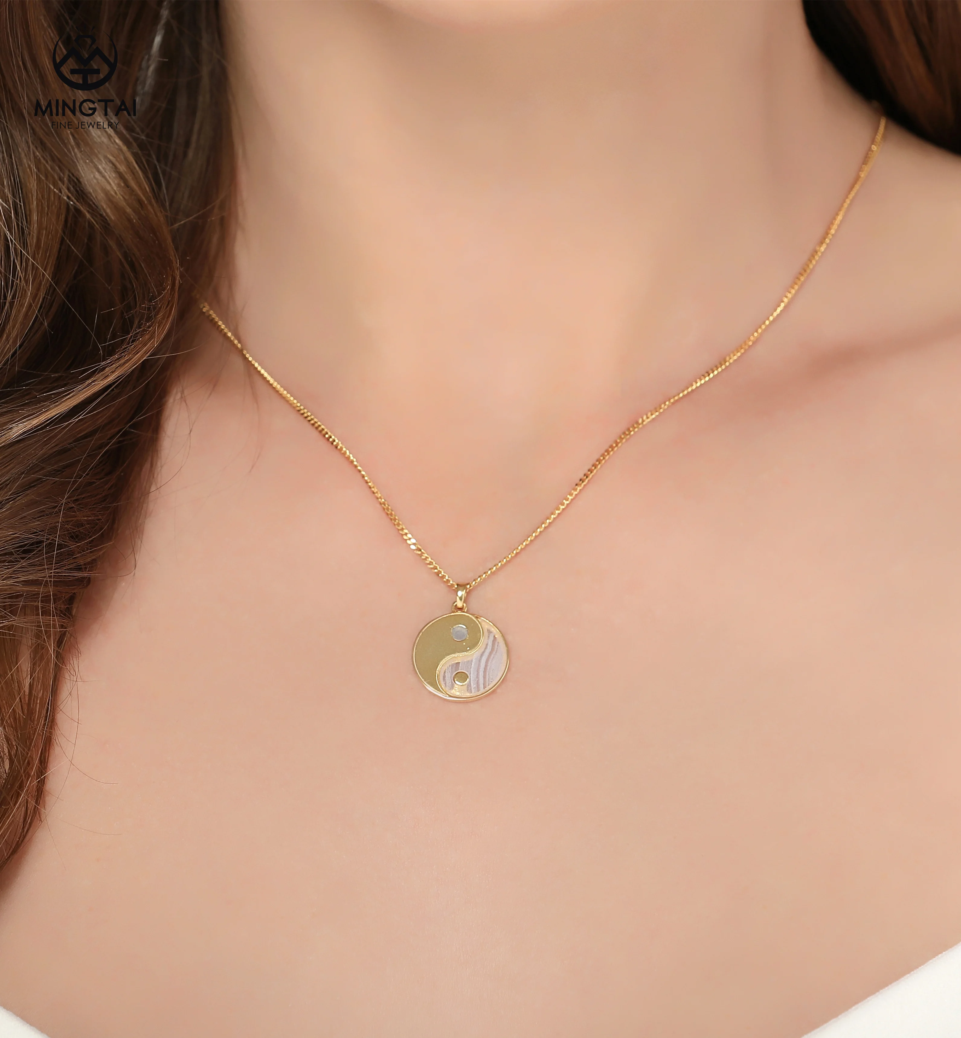 Silver 925 gold plated with shell Yin Yang pendant necklace jewelry