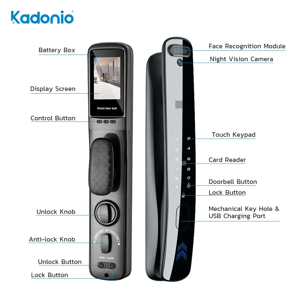 Kadonio Automatic Biometric Face Recognition Fingerprint Password Apartment Room Smart Door Lock