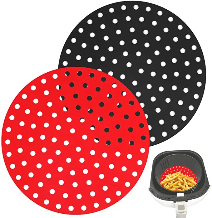 9 Inch round  Air Fryer Liner Mat  Soft Silicone Perforated Kitchen Tool Reusable Non Slip Reuse Air Fryer Lining Non-Slip pad