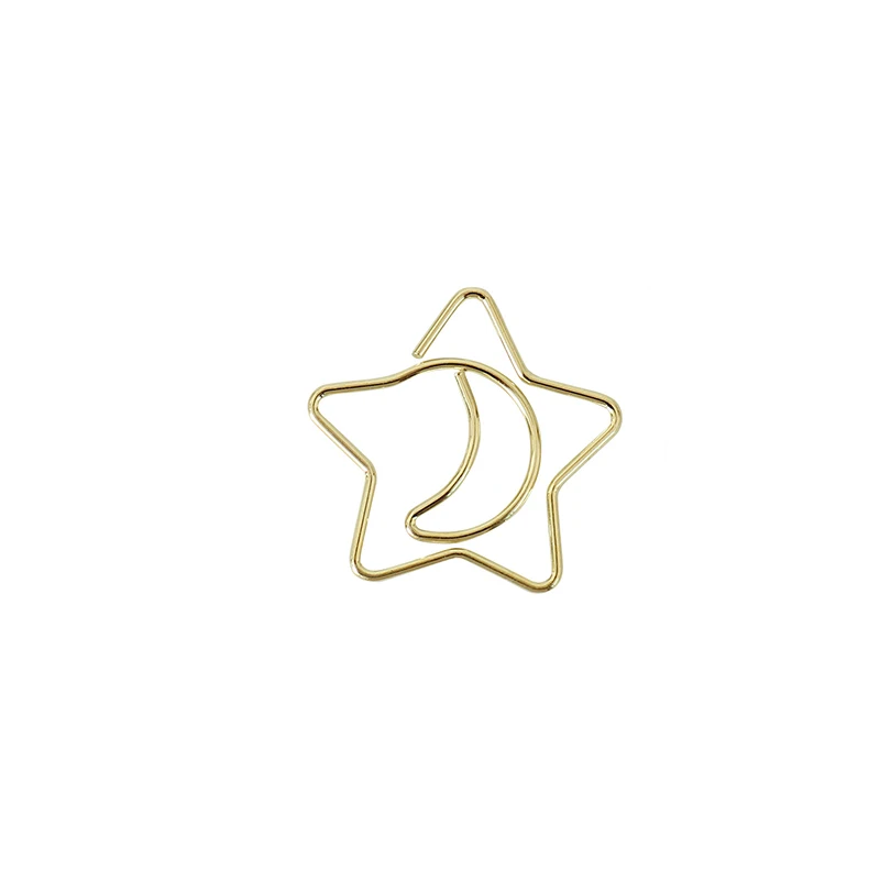 30pcs/box creative cute star moon shaped paper clip gold plating girl hand account decorated bookmark clip