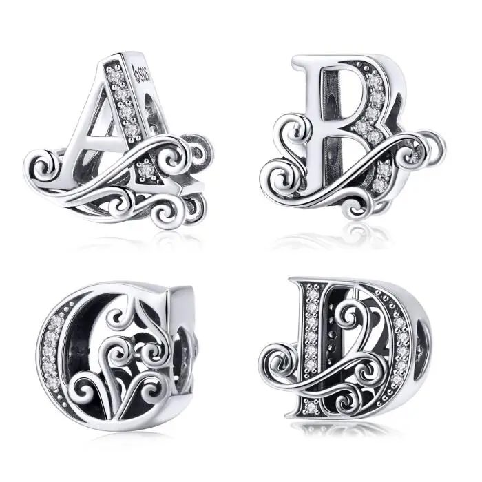 Qings Jewelry Hot Selling Letter Charms 925 Sterling Silver Alphabet Pendant For Jewelry Making