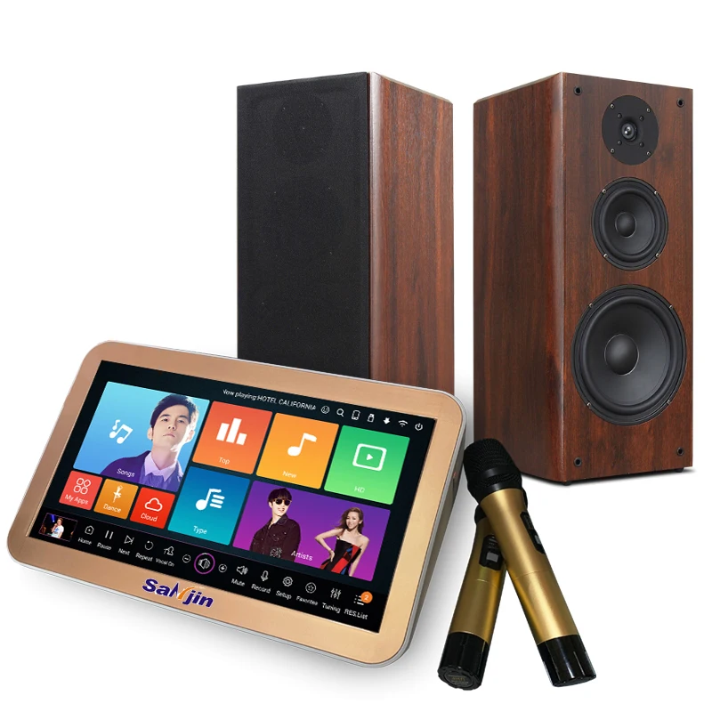 Karaoke system portable player with UHF wireless  microphone and powered mixer amplifier speaker