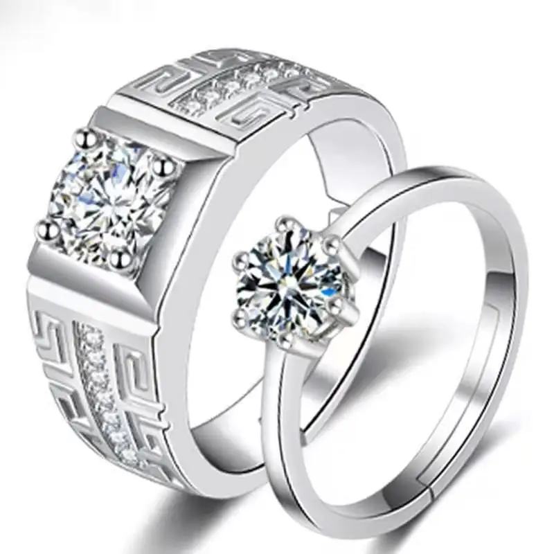 Open Adjustable Couple Rings For Women Cubic Zirconia Charms Bridal Wedding Engagement White Gold Color Ring