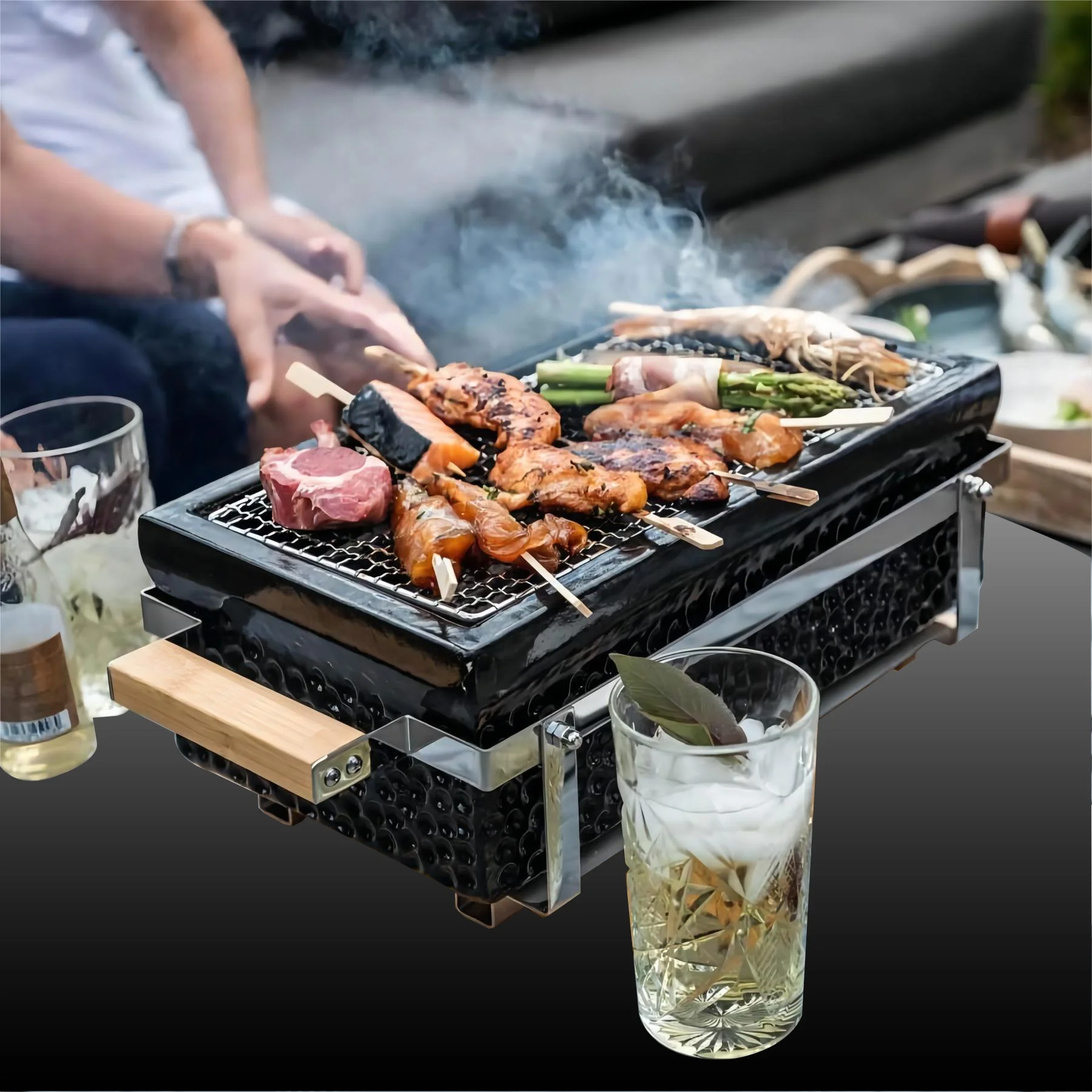 Square Hibachi Grill Mini Tabletop BBQ Charcoal Grills Cooking Ceramic BBQ Stove Japanese Yakitori Grill