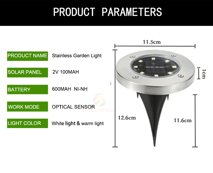 Hot Sale Smart Lawn Patio Stainless Steel 4 pack Solar Powered Disk Ground Light, Green Powered Outdoor 8 led Solar Garden Light