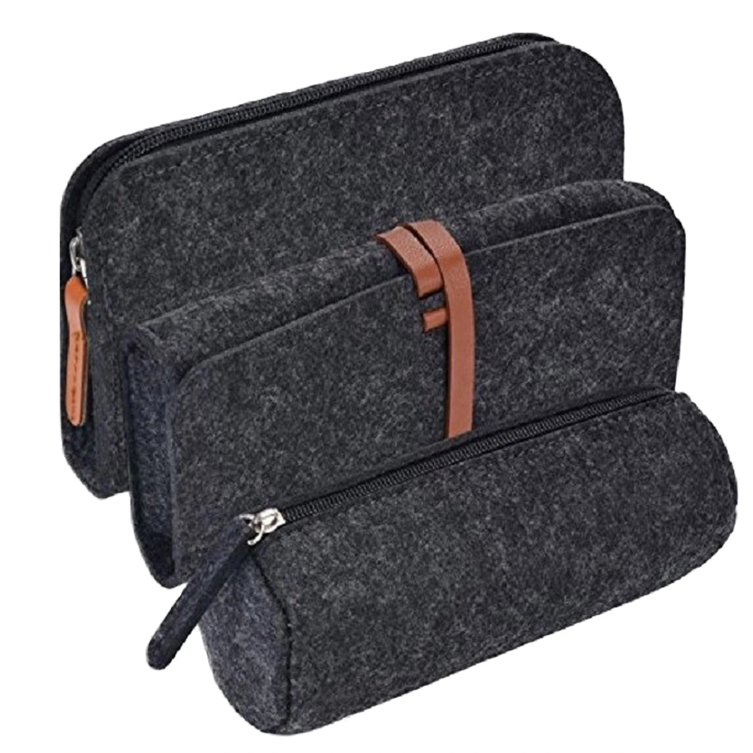 3PCS 3 Style Big Large Fashion Felt Pen Pencil Case Bag Pouch Holders Pencilcase for School Students Girls Boys Writers Painters